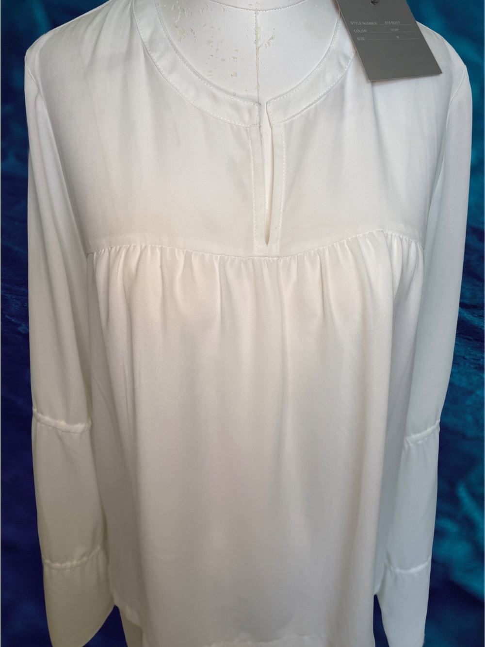 Marled Off White Tie-Sleeve Peasant Blouse Size M NWT